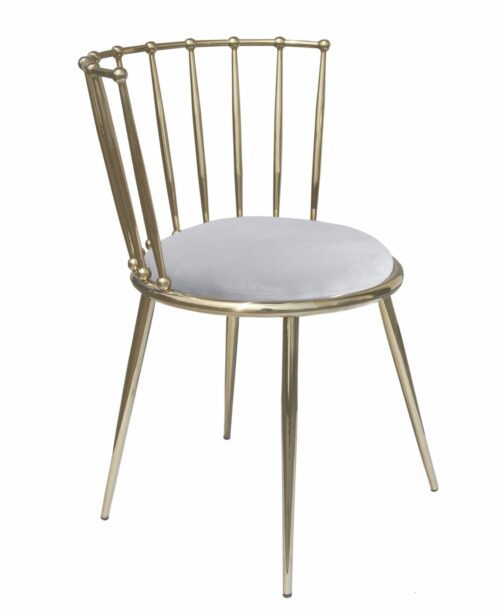 Krzesło nowoczesne tapicerowane metalowy stelaż w stylu Glamour Celano złoty/szary 52/55/73 cm