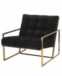 Fotel nowoczesny tapicerowany pikowany w złotej chromowanej ramie Mahora 70/71/81 cm