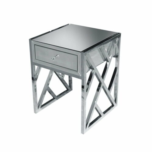 Szafka nocna nowoczesna lustrzana na metalowych nogach srebrna Taranto 50/65/65 cm