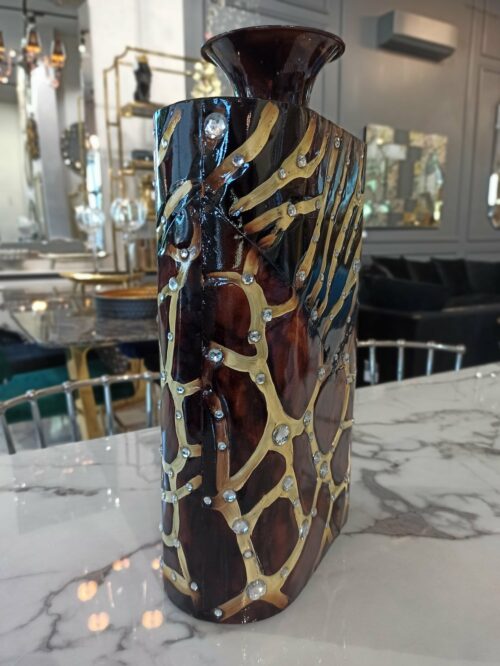 Duży wysoki ręcznie malowany wazon żyrafa metaloplastyka