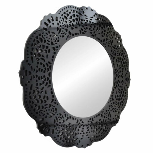 Lustro okrągłe nowoczesne w czarnej ażurowej ramie Orsini 110 cm