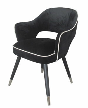 Krzesło nowoczesne tapicerowane czarny welur z białą lamówką Nizza 61/62/80 cm