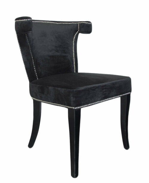 Krzesło nowoczesne tapicerowane ze srebrną pineska czarny welur Earls Court 56/51/84 cm