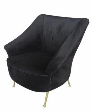 Fotel nowoczesny tapicerowany czarny welur nogi złote chromowane Marguesa 85/85/87 cm