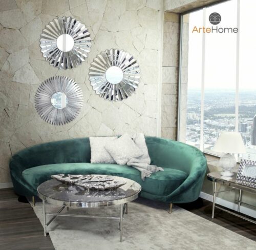 Sofa nowoczesna Glustin Lustro Stelle Violett stolik kawowy cesario aranżacja salonu