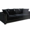 Sofa nowoczesna tapicerowana czarny welur złote pineski Delladue 85/106/250 cm