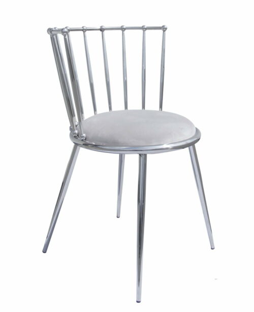 Krzesło nowoczesne tapicerowane metalowy stelaż w stylu Glamour Celano srebrny/szary 52/55/73 cm