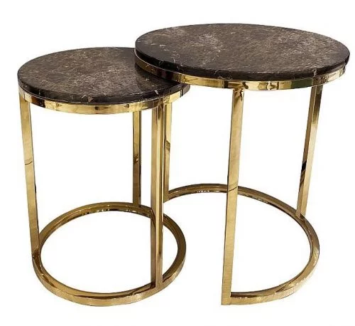 Stolik kawowy nowoczesny zestaw dwa stoliki Camelio złoty/brązowy 40/50 50/55 cm