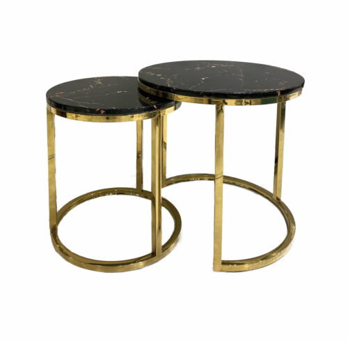 Camelio L designerski zestaw dwóch złoto-czarnych stolików kawowych