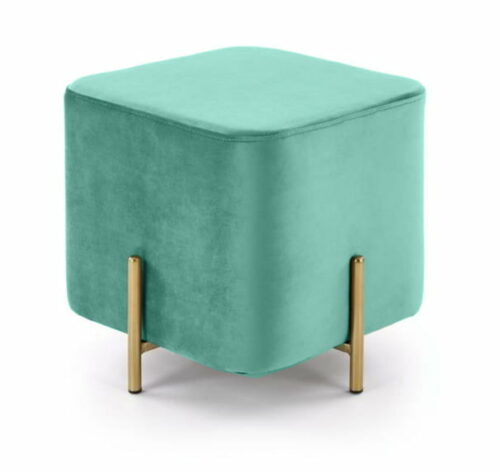 Pufa nowoczesna tapicerowana kostka metalowe nogi Cube złoty/zielony 42/46/46 cm