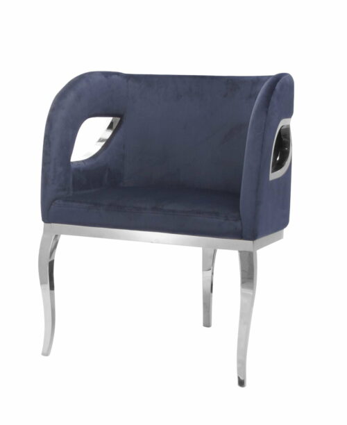 Fotel nowoczesny tapicerowany metalowe srebrne nogi Morello srebrny/ciemny niebieski 55/59/78 cm