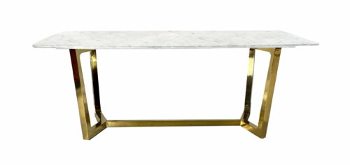 Stół do jadalni Roseta Blat w kolorze białego marmuru nogi w kolorze złota ekskluzywny stelaż ze stali chromowanej w kolorze złota styl glamour hampton nowoczesny