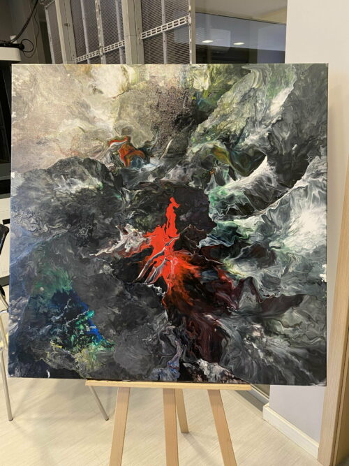 Obraz ręcznie malowany na płótnie akryl abstrakcja - wulkan