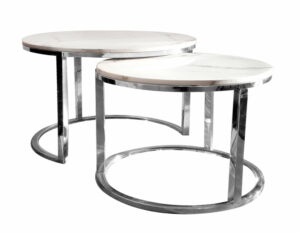 Camelio XL designerski zestaw dwóch srebrno-białych stolików kawowych