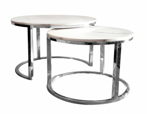 Camelio XL designerski zestaw dwóch srebrno-białych stolików kawowych