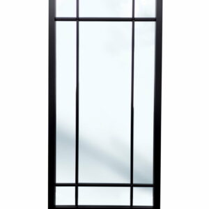 Prostokątne lustro w czarnej metalowej ramie ze szprosami - na białym tle