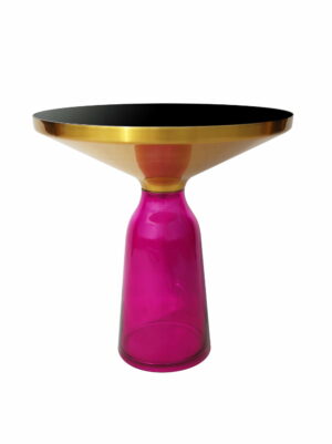 Bottle table z nogą ze szkła barwionego w kolorze różowym