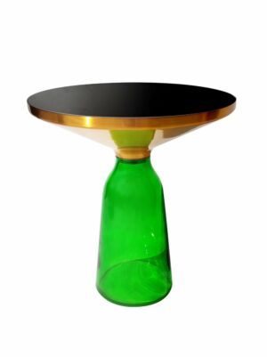 Bottle table zielony z podstawą z barwionego szkła