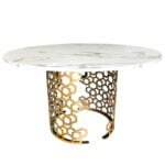 Jasmine 135/76cm elegancki stół z białym marmurowym blatem i złotą dekoracyjną podstawą