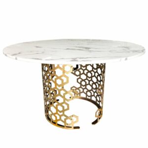 Jasmine 135/76cm elegancki stół z białym marmurowym blatem i złotą dekoracyjną podstawą