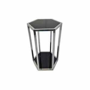 Stolik pomocniczy glamour Werona 36/41/61cm boczny stolik nocny czarne szkło srebrny