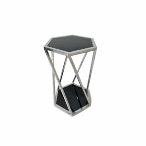 Stolik pomocniczy glamour Palermo 36/41/61cm boczny stolik nocny czarne szkło srebrny